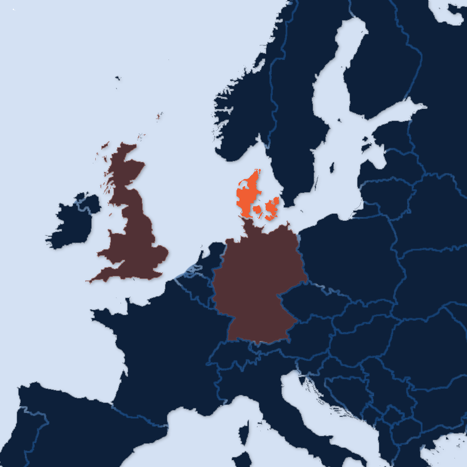 map of europe with dk highlighted